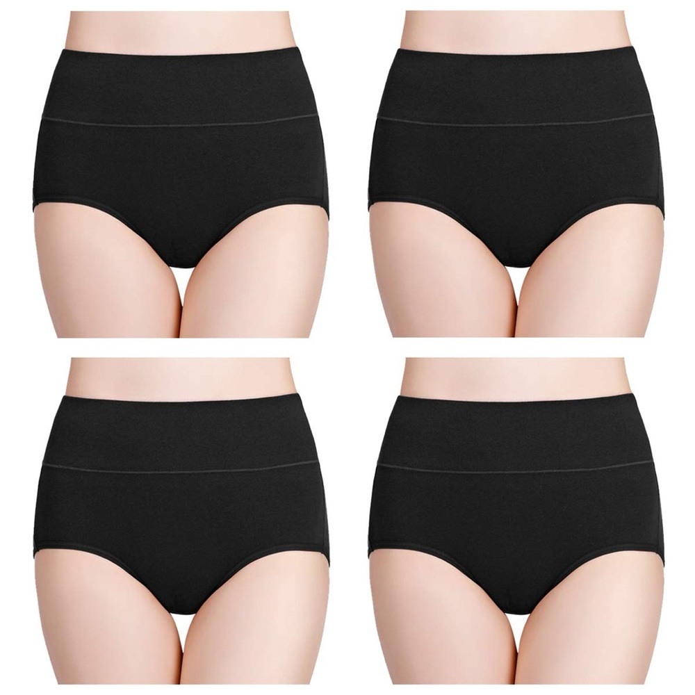 Wirarpa Postpartum High Waisted Cotton Briefs Panties Women's 7XL Black 4 Pack